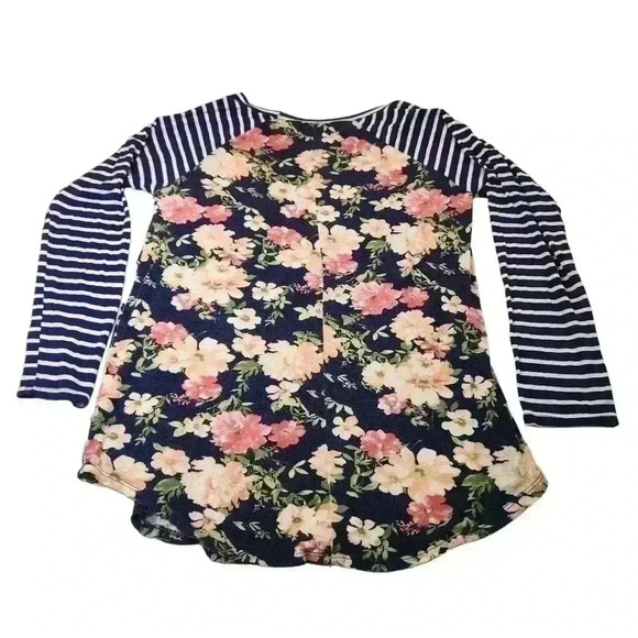 Lemon Tree Multicolored Striped Long Sleeves Floral Body Top Size L *See Descrip - Picture 2 of 14